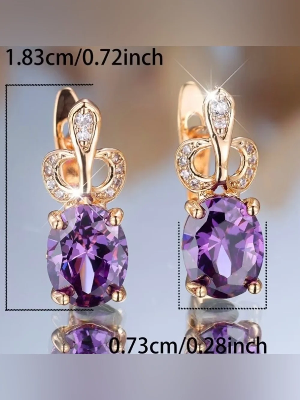 Gold-Tone Drop Earrings with Purple Oval Gemstones